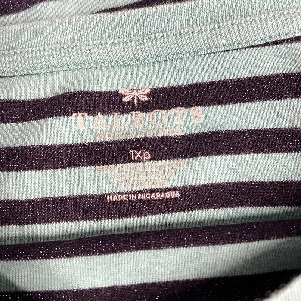 TALBOTS WOMAN PETITES BLUE STRIPED MEDIUM LONG SLEEVED TOP - Picture 4 of 5